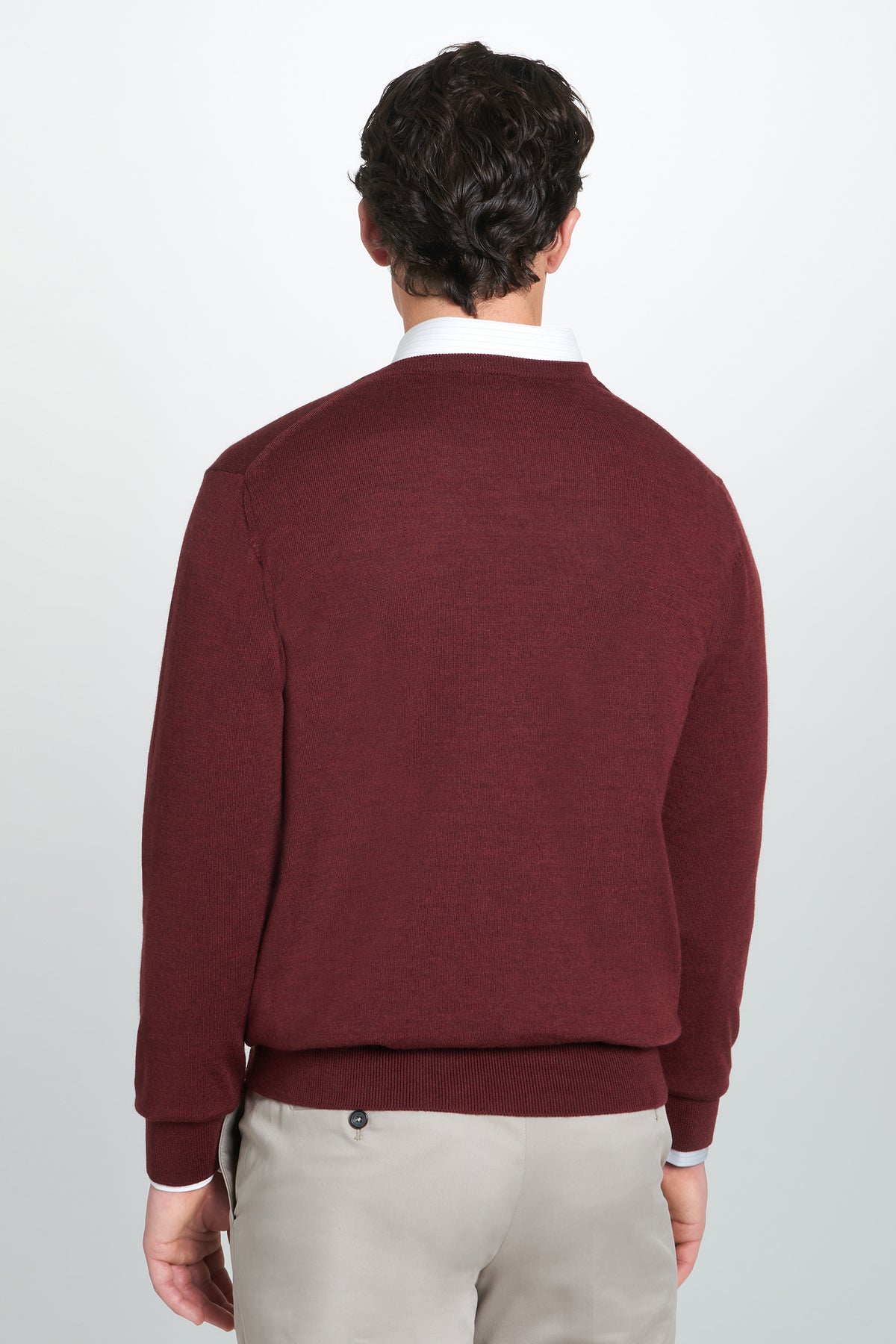 Burgundy Merino Wool V-Neck Sweater