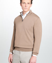 Camel Merino Wool Zip Neck Sweater