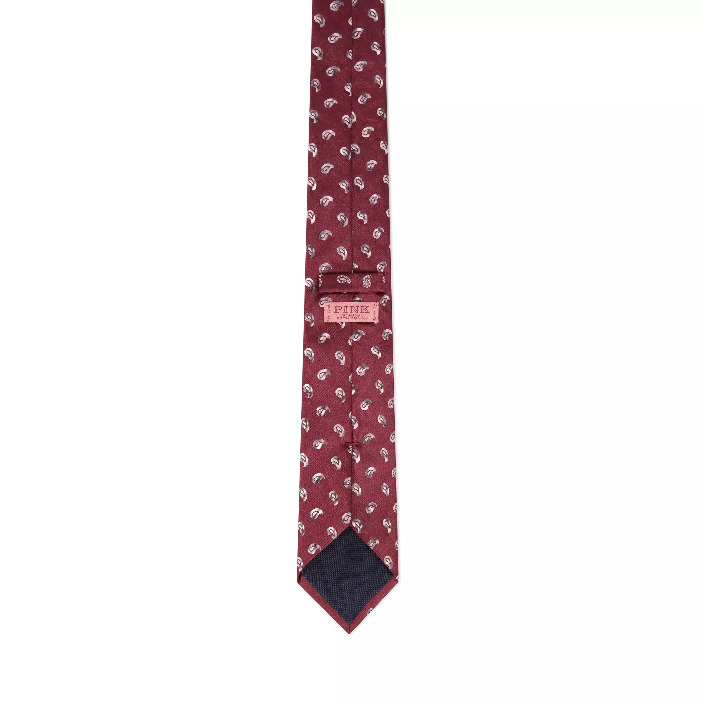 Burgundy Red & White Paisley Motif Silk Woven Tie