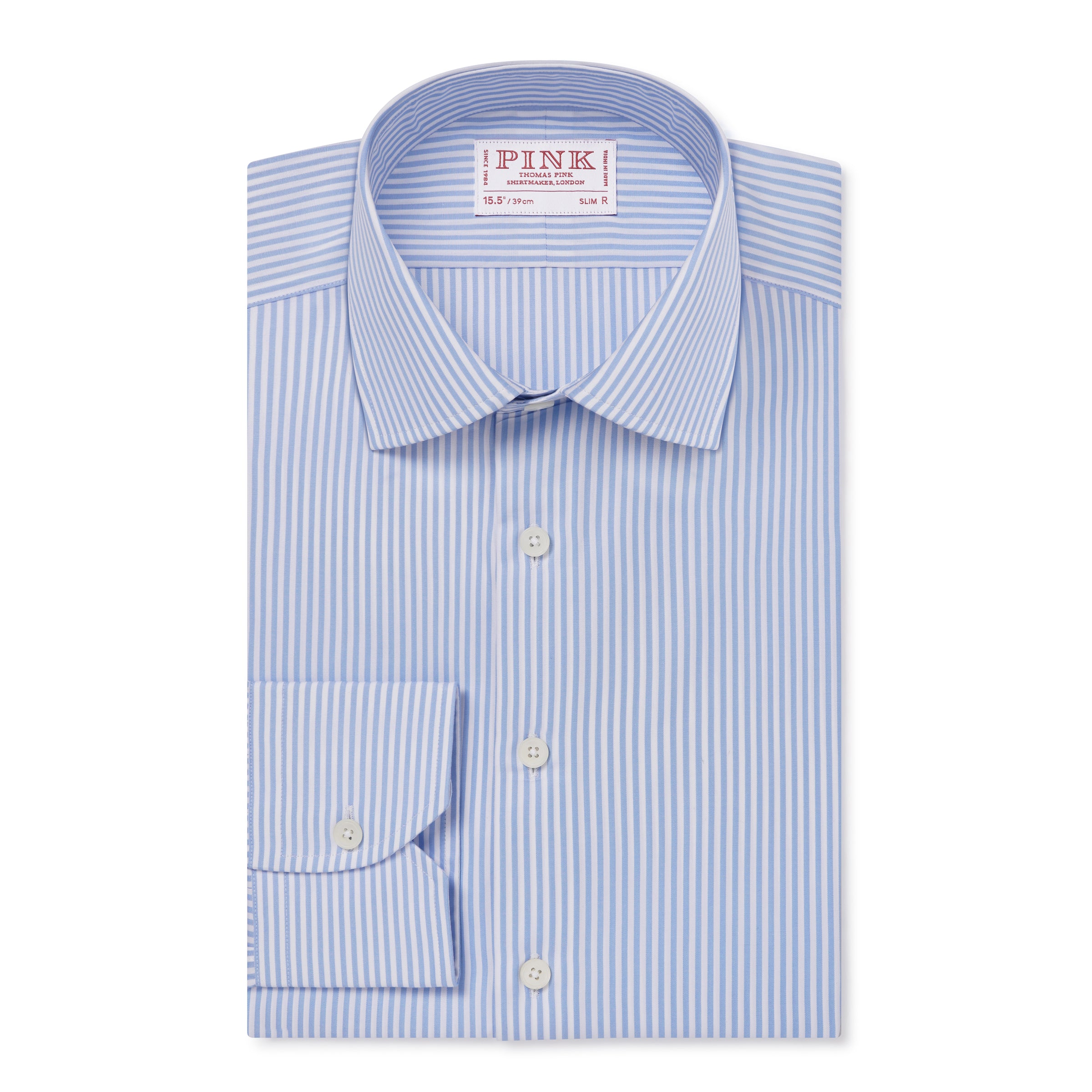 Pale Blue & White Slim Fit Essential Bengal Stripe Formal Shirt