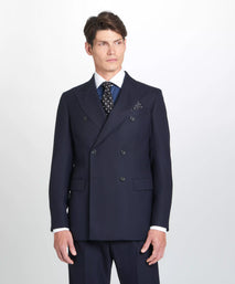 Navy Tailored Fit Chalk Stripe Double Breasted Jacket