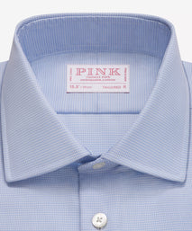 Blue & White Tailored Fit Formal Double Cuff Micro Puppytooth Shirt