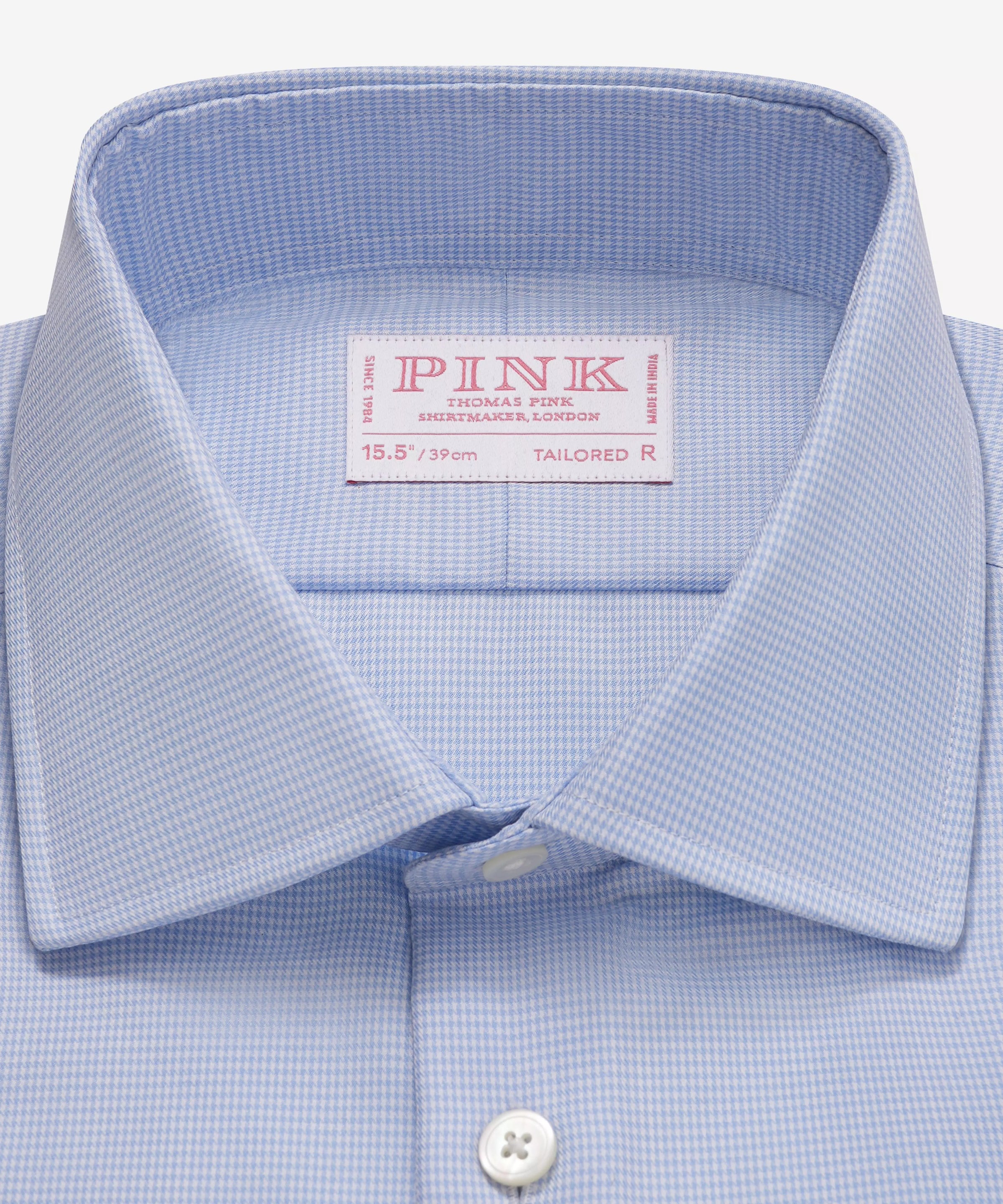 Blue & White Tailored Fit Formal Double Cuff Micro Puppytooth Shirt