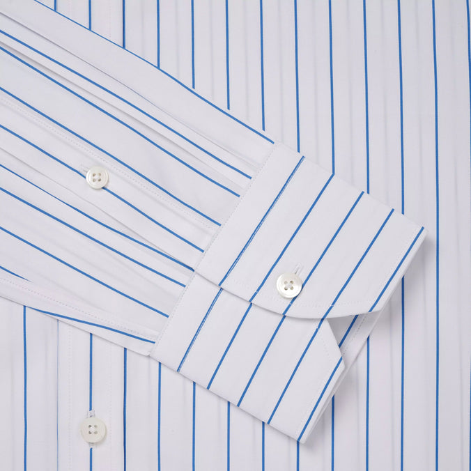 White & Blue Tailored Fit Formal Wide Pin Stripe Shirt