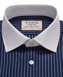 Navy & Blue Tailored Fit Double Cuff Rope Stripe Formal Shirt