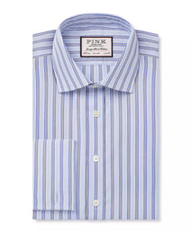 Pale Blue & White Classic Fit Formal Double Cuff Berkeley Stripe Shirt